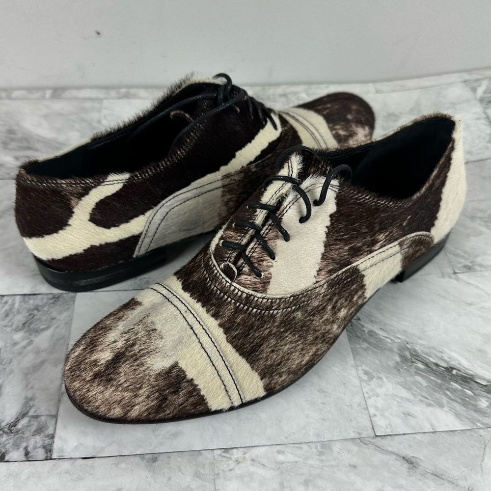 Jo Ghost Cowhide Oxford Lace Up Shoes Animal Print Italy Sz 37 US 6.5 NWT